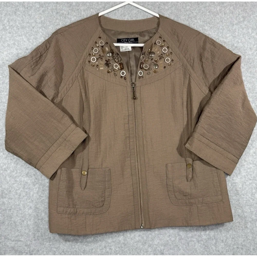 Nancy Bolen City Girl Jacket Women's Size Small Light Brown Lined Zip Up Pockets - Picture 1 of 10